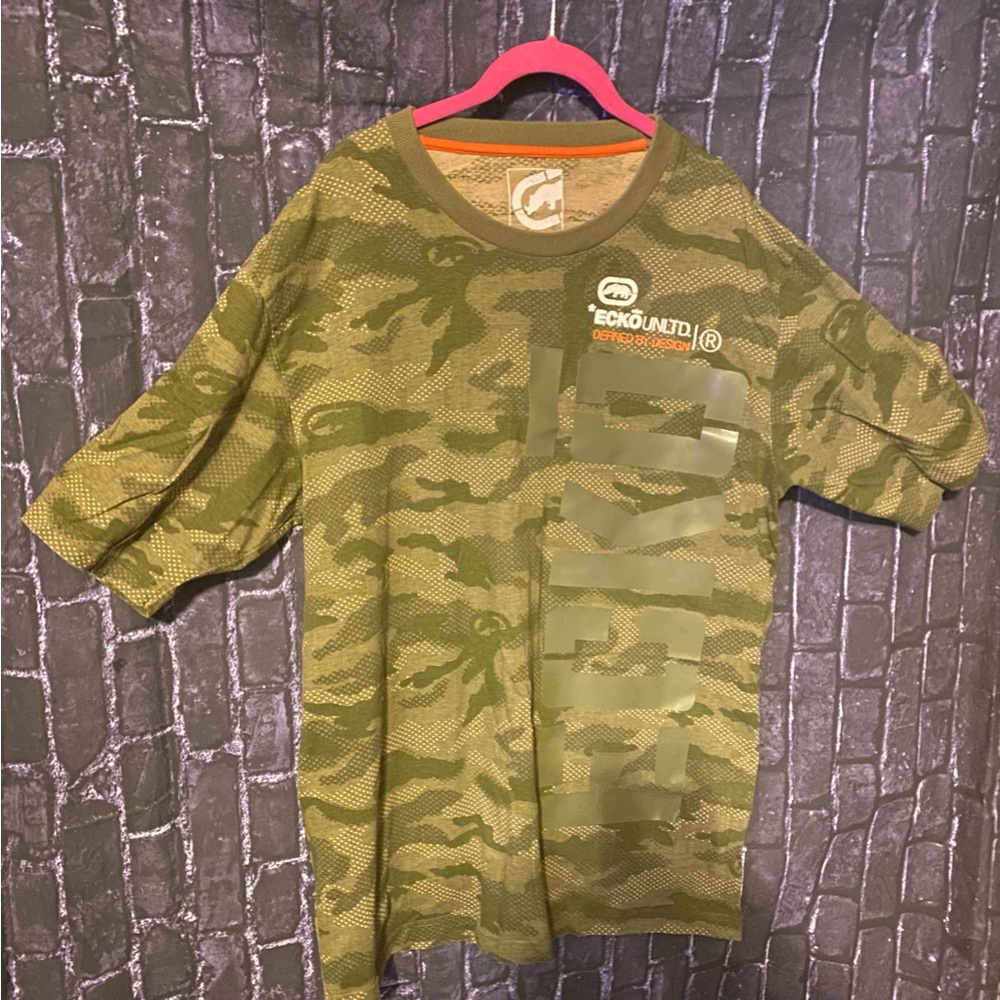 Vintage ECKÕ UNLTD Defined By Design Men’s Graphic Camo T-Shirt Sz XL GUC Y2K